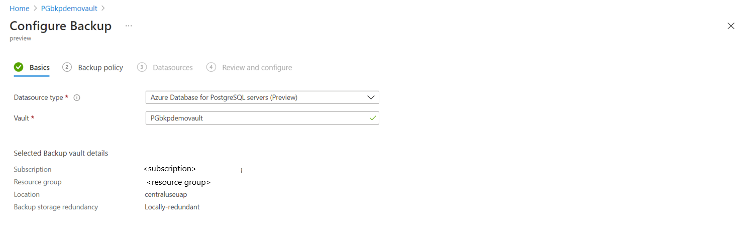 Screenshot that shows the tab for entering basic backup information.