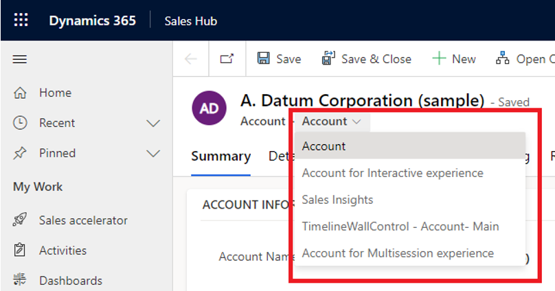 Expanded form selector, showing different forms available Expanded form selector, showing different forms available