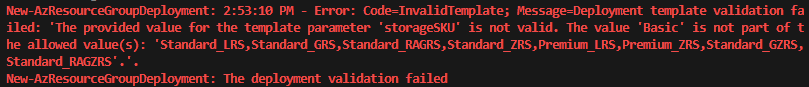 Skærmbillede af vinduet Terminal, der viser valideringsfejlen for installationen.