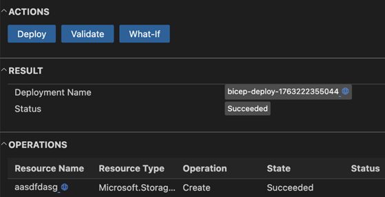 Screenshot des Bereitstellungsbereichs in Visual Studio Code.