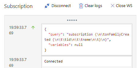 Bildschirmfoto einer WebSocket-Verbindung im Portal.