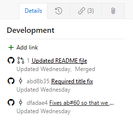 Screenshot des Arbeitsaufgabenformulars, der Entwicklungsabschnitt zeigt GitHub-Links.