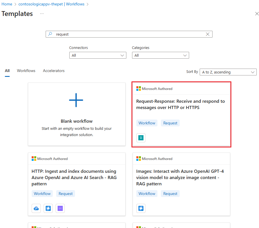 Screenshot der Vorlage für HTTP-Anforderungsantworten