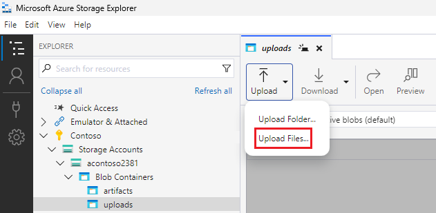 Screenshot: Schaltfläche „Hochladen“ und „Dateien hochladen“.