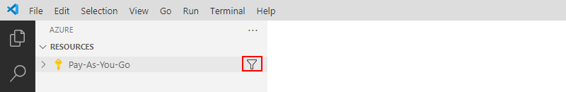 Screenshot des Azure-Bereichs mit Abonnements und ausgewähltem Filtersymbol.