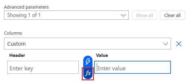 Screenshot: Standardworkflow, Columns-Parameter, Funktionsausdruck, der für das Feld „Spaltenwert“ ausgewählt ist.
