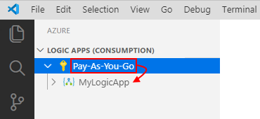 Screenshot eines erweiterten Azure-Abonnements mit zugehörigen Logik-Apps.