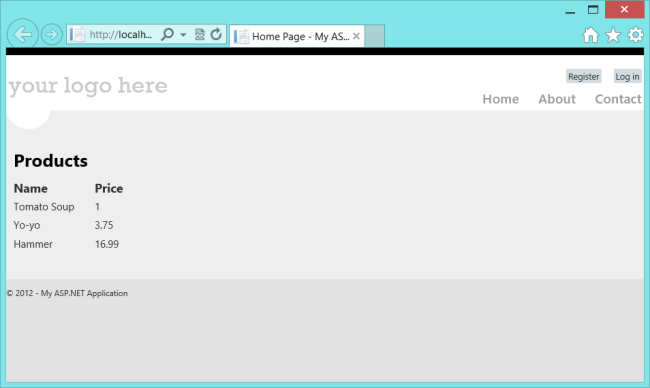Screenshot des Webbrowsers, in dem die Etiketten, Namen und Preise der Produkte angezeigt werden, als Beispiel, um darzustellen, wie es aussehen soll.