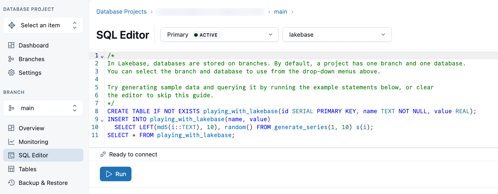 Lakebase SQL-Editor