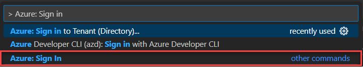 Screenshot, der zeigt, wie Sie sich bei Azure in Visual Studio Code anmelden.