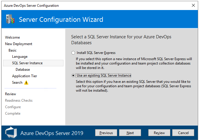 Screenshot der SQL Server-Instanzseite. 