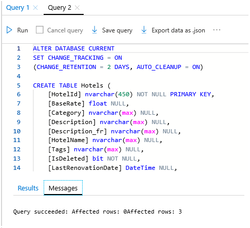 Screenshot des SQL-Skripts in einem Abfrage-Editor window.