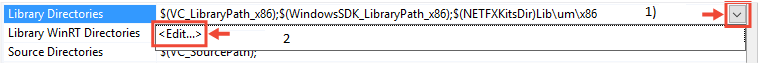 Dialogfeld zum Bearbeiten von Bibliothekspfaden Detail der Dropdownliste