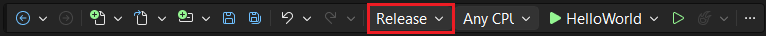 default Visual Studio Symbolleiste mit hervorgehobenem Release