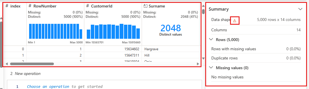 Screenshot: Übersicht über Data Wrangler