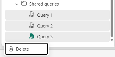 Screenshot des Fabric-Portals, der zeigt, wie mehrere Abfragen gleichzeitig gelöscht werden.