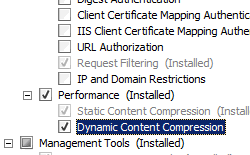 Screenshot, der die für Windows Server 2008 ausgewählte Dynamische Inhaltskomprimierung zeigt.