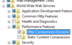 Screenshot, der H t t p Compression Dynamic zeigt, die für Windows Vista oder Windows 7 ausgewählt ist.