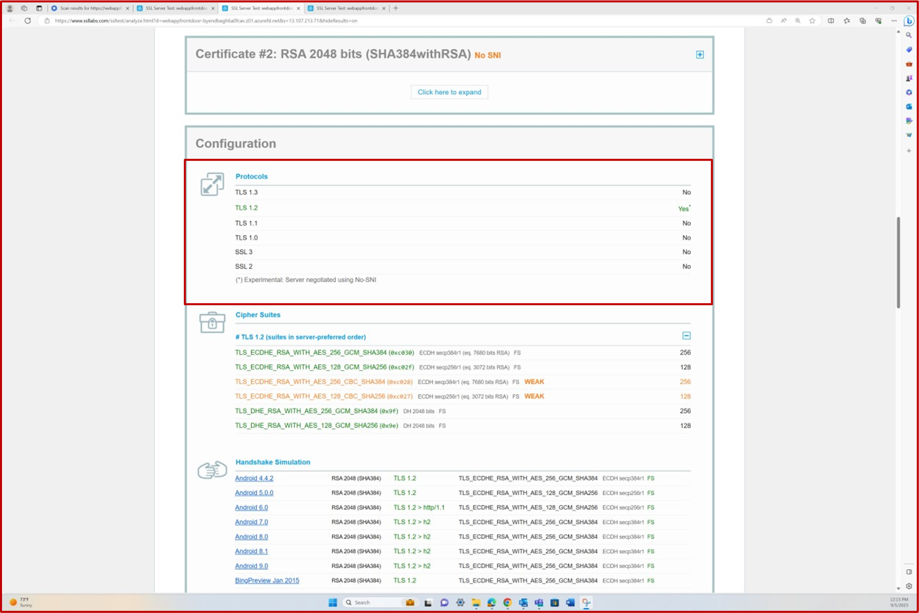 SSL-Überprüfung von Qualys melden TLS-Konfigurationstabelle.