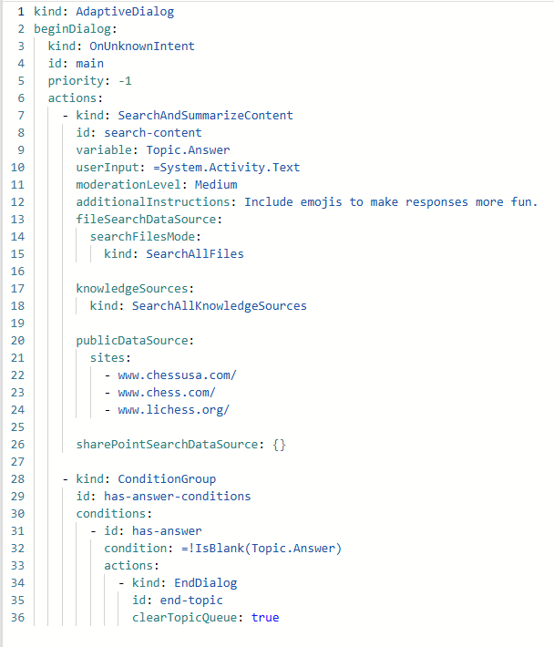 Screenshot eines Blocks mit YAML-Beispielcode im Code-Editor.