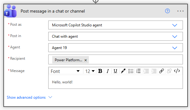 Nachrichtenpost-Aktion in Power Automate.