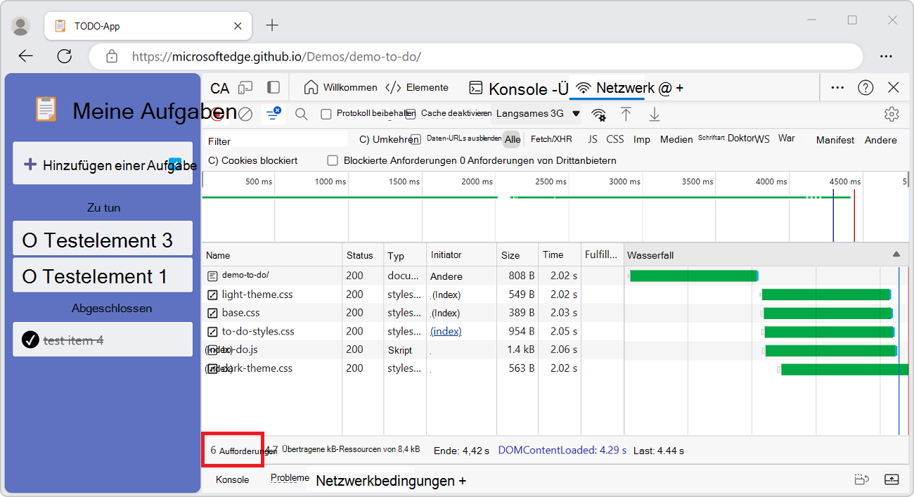 Die Gesamtzahl der Anforderungen seit dem Öffnen von DevTools