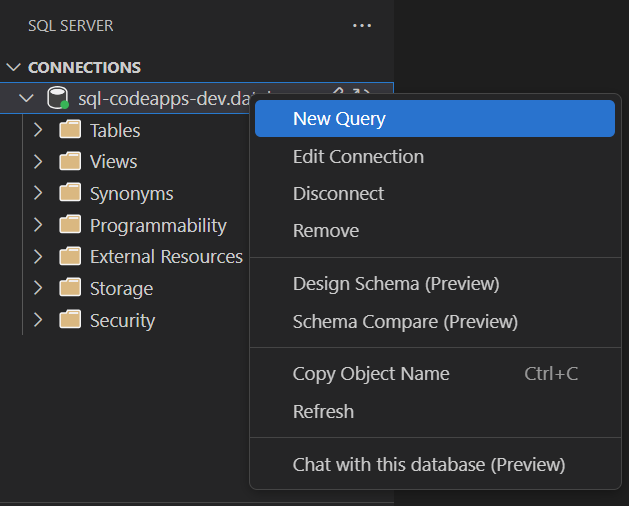 Neuer Abfragebefehl für die Datenbank in der SQL-Erweiterung VS Code