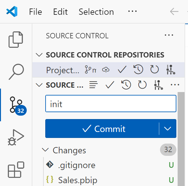 Bild eines Commit in VS Code.