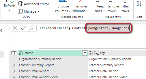 Screenshot, in dem die Parameter innerhalb der Quellfunktion festgelegt werden.
