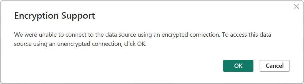 Screenshot der Warnung zur Unterstützung der SQL Server-Datenbankverschlüsselung.