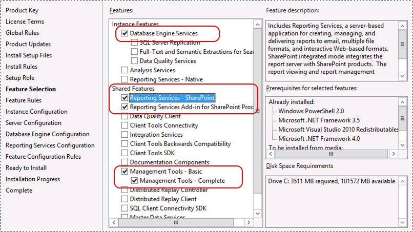 SSRS-Featureauswahl für den SharePoint-Modus