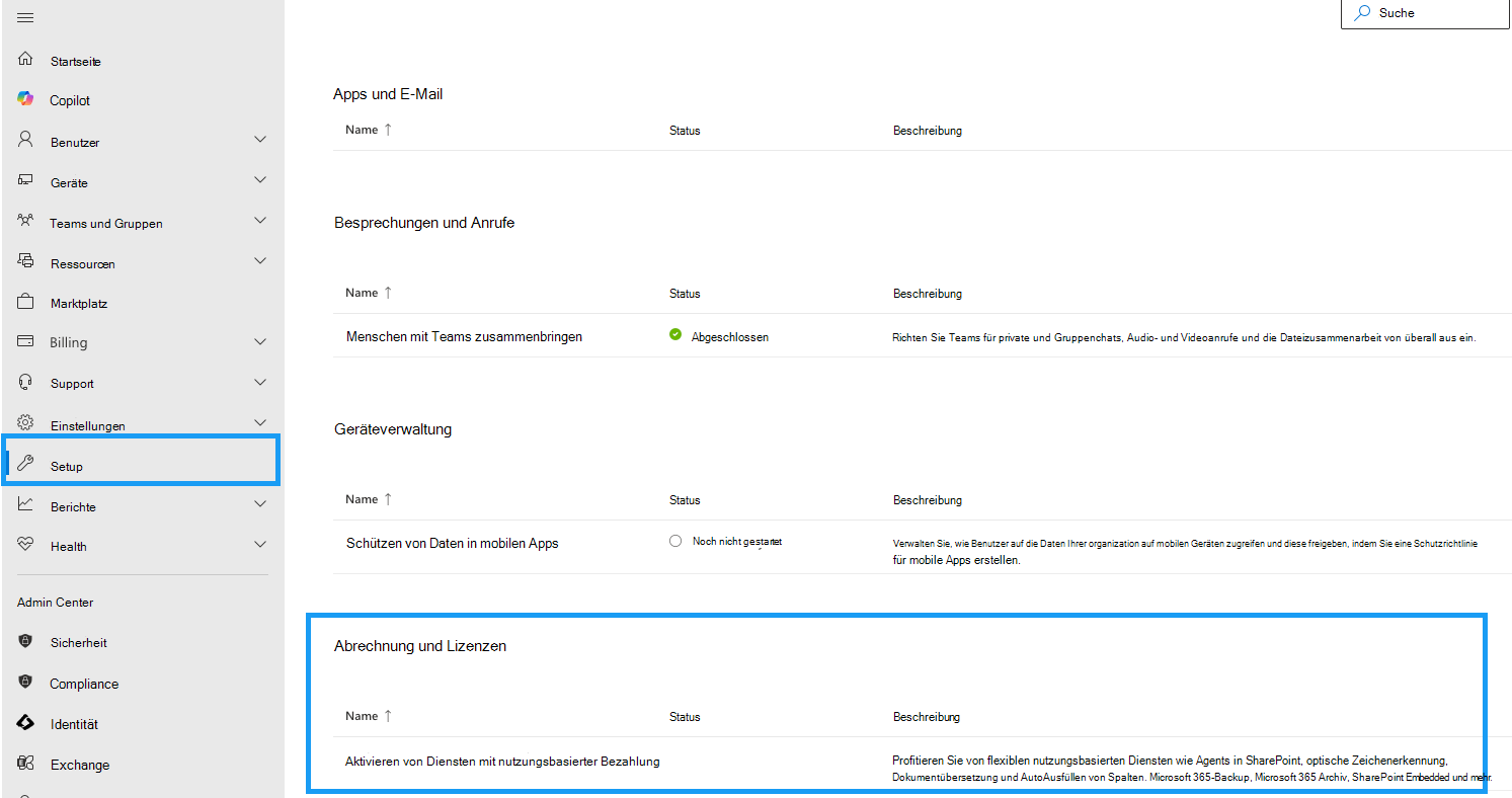 Microsoft 365 Admin Center Files und Inhalte