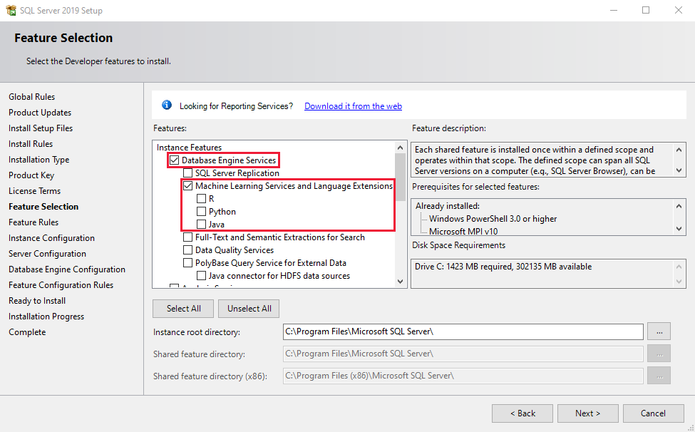 Setup für die SQL&nbsp;Server&nbsp;2019-Spracherweiterungen
