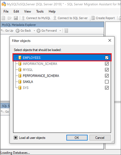 Screenshot zur Auswahl der MySQL-Datenbank, die Sie migrieren möchten