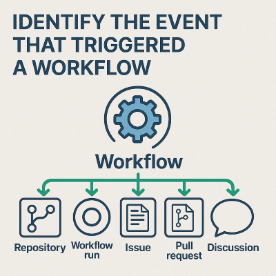 Diagramm, das verschiedene Workflowtrigger in GitHub-Aktionen zeigt, z. B. Push, Pullanforderung, Zeitplan und manuelle Versendung.