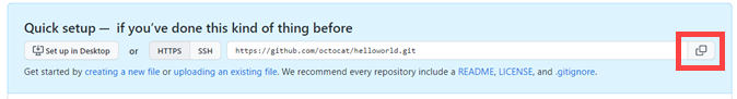 Screenshot: Kopieren der Remote-URL des Repositorys auf der Seite „Express-Setup“.