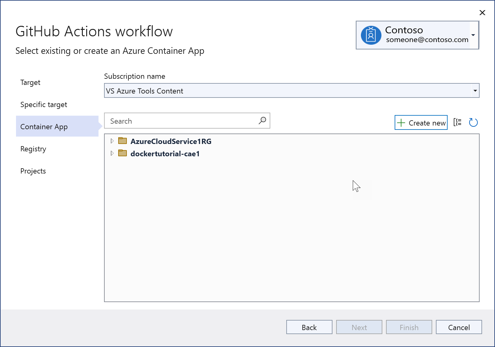 Screenshot mit den vorhandenen Azure-Container-Apps.
