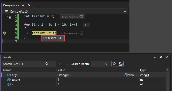 Screenshot eines Breakpoints.