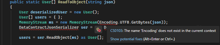Screenshot, der zeigt, wie die Glühbirne zum Beheben von Codeproblemen in Visual Studio verwendet wird.