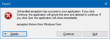 Ausnahmefehler in Windows Forms
