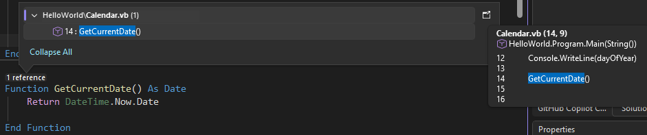 Ein Screenshot, der CodeLens in Visual Studio zeigt.