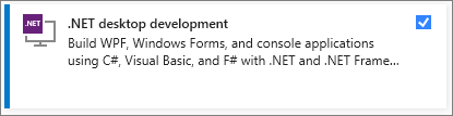 Screenshot des ausgewählten dot NET-Desktopentwicklungsworkloads im Visual Studio Installer.