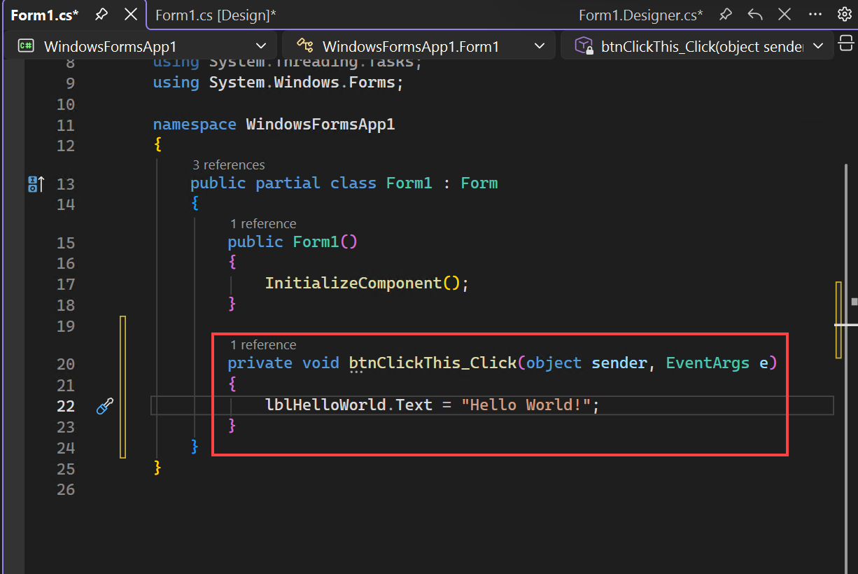 Screenshot, der zeigt, wo dem Formular Code hinzugefügt werden soll.