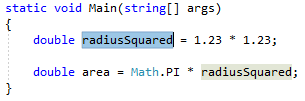 Screenshot des hervorgehobenen Codes für inline temporäre Variable - C#.
