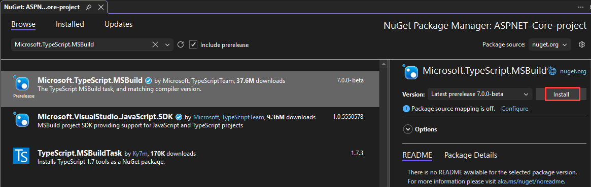 Screenshot des Nuget-Paket-Managers in Visual Studio.