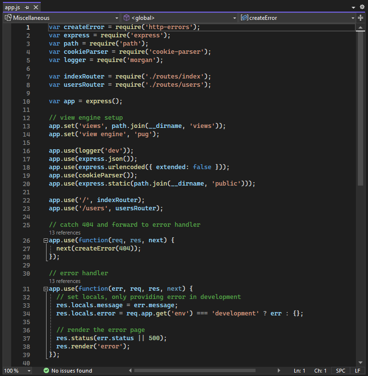 Screenshot der anwendungsdatei im Editor in Visual Studio 2022.