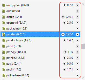 Registerkarte „Pakete“ in Python-Umgebungen