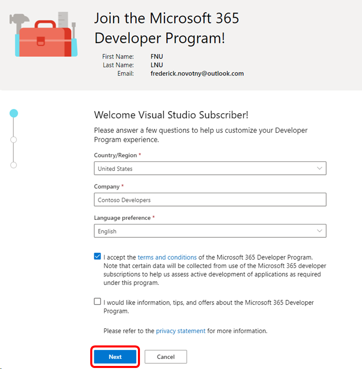 Microsoft 365-Entwicklerbildschirm