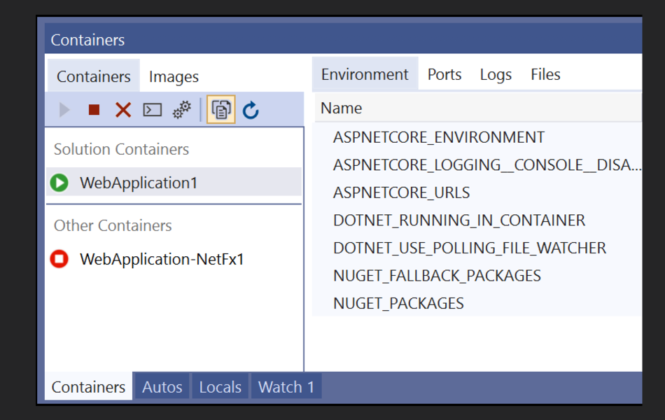 Visual Studio Docker-Menü