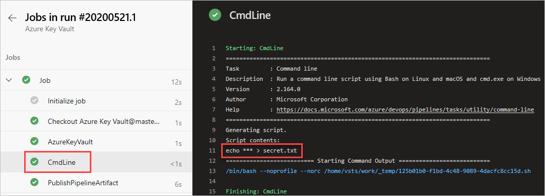 Screenshot that shows the command-line task logs.